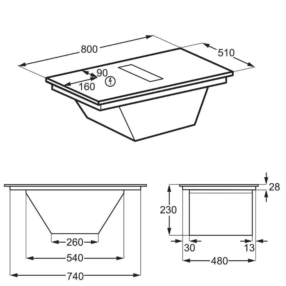 Aeg inductie kookplaat met afzuiging TH84CB03CB 80cm - Afbeelding 5